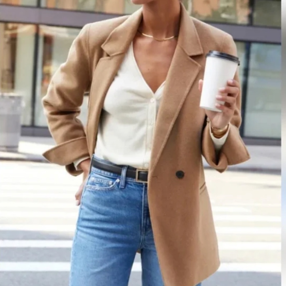 AYR Recycled Wool Oversized Soft Structured Jacket Blazer Camel Size Small